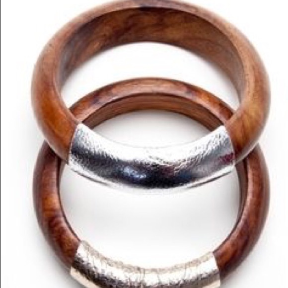 Raven and Lily Wood and Leather Bangle Bracelets - Picture 2 of 2